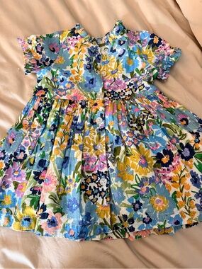 Pink Chicken Floral Button-Front Dress - Blue, Yellow, Pink
